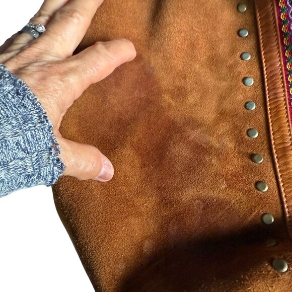 Leather Suede Faja Fabric Strap Shoulder Bag Brown Pink Bohemian Everyday - Picture 10 of 14